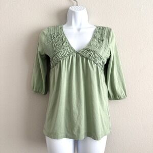 Urban Outfitters Smocked Babydoll Top Womens Small Green Boho Casual Coastal